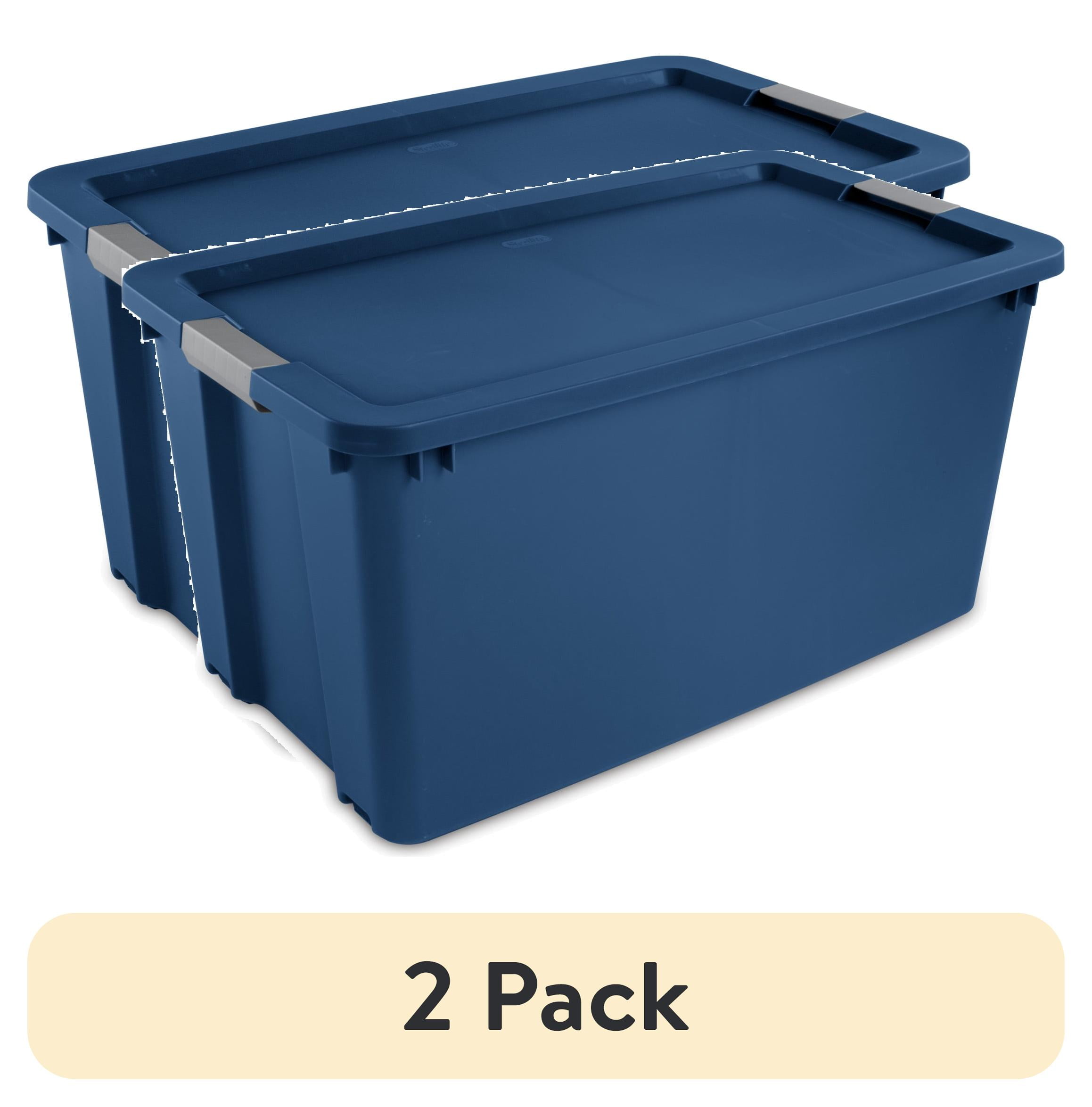 (2 pack) Sterilite Extra Large Storage Bin, 45 Gallon Plastic Storage Container with Latch Lid & Wheels, Blue