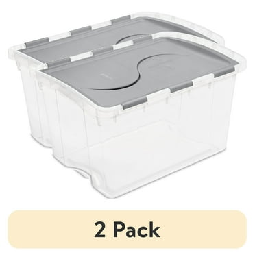 (2 pack) Sterilite 48 Qt. Hinged Lid Storage Box Plastic, Titanium