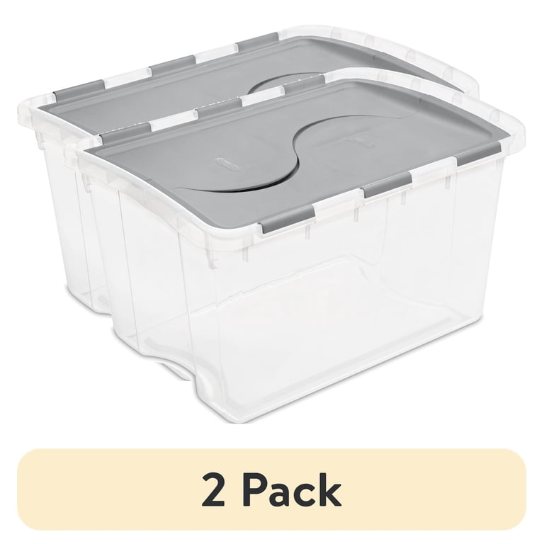 2 pack) Sterilite 48 Quart Medium Storage Bin with Hinge Lid