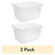 2 pack Sterilite 58 Quart Medium Storage Bin, Clear Plastic Storage Container with Snap-On Lid, White