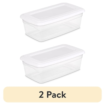 (2 pack) Sterilite 6 Qt. Clear Plastic Storage Box with White Lid