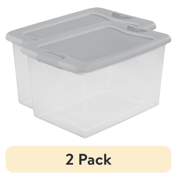 (2 pack) Sterilite 64 Qt. Latching Box Plastic, Silver Tint