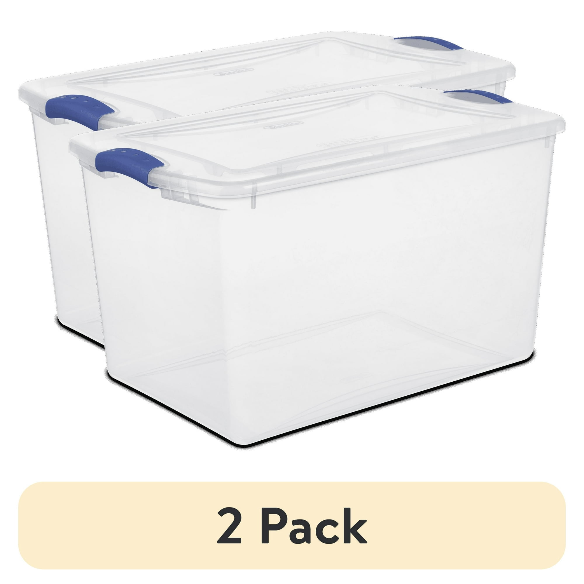 (2 pack) Sterilite Large Latching Storage Bin, 66 Quart Clear Plastic Storage Container with Latch Lid, Blue, 6 Pack