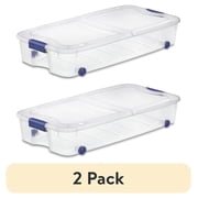 (2 pack) Sterilite 66 Quart Latching Underbed Wheeled Storage Bin, Clear Plastic Storage Container with Latch Lid, Blue
