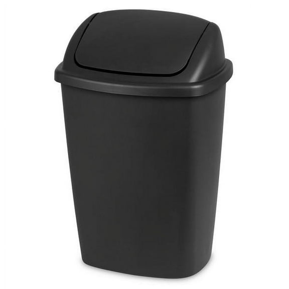 (2 pack) Sterilite Kitchen Trash Can, 7.5 Gallon Plastic Garbage Bin with Swing Top Lid, Black