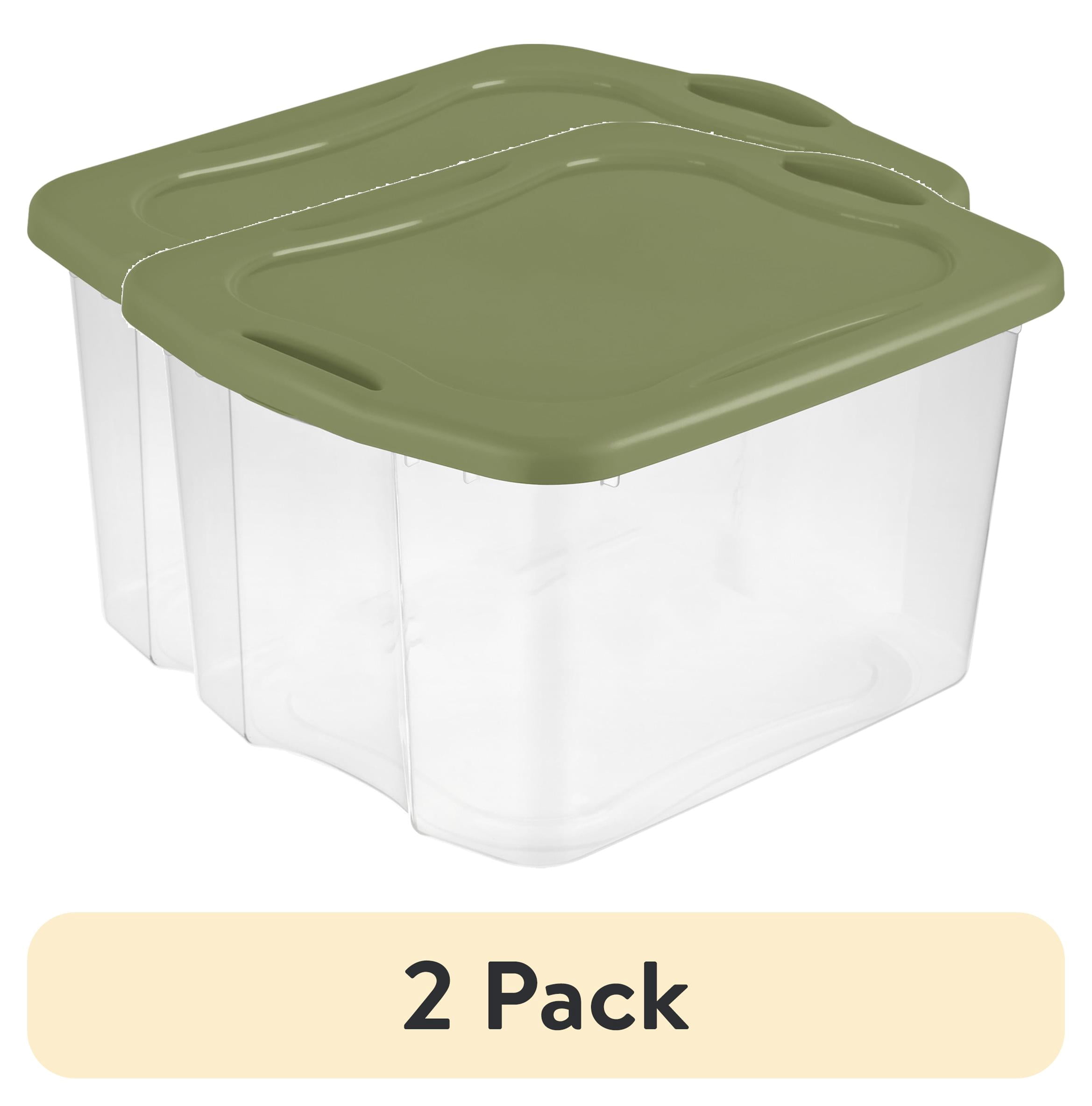 (2 pack) Sterilite EZ Carry 70 Quart Large Storage Bin, Clear Plastic Storage Container with Full-Grip Handles, Green