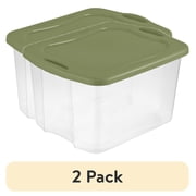 2 pack Sterilite EZ Carry 70 Quart Large Storage Bin, Clear Plastic Storage Container with Full-Grip Handles, Green