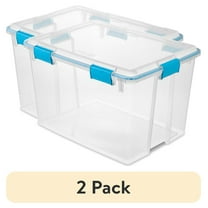 (2 pack) Sterilite Large Gasket Box, 80 Quart Clear Weather-Resistant Plastic Storage Bin with Gasket Seal and Latch Lid, Blue