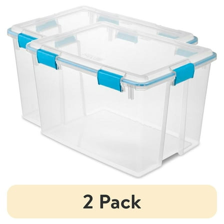 (2 pack) Sterilite Large Gasket Box, 80 Quart Clear Weather-Resistant Plastic Storage Bin with Gasket Seal and Latch Lid, Blue