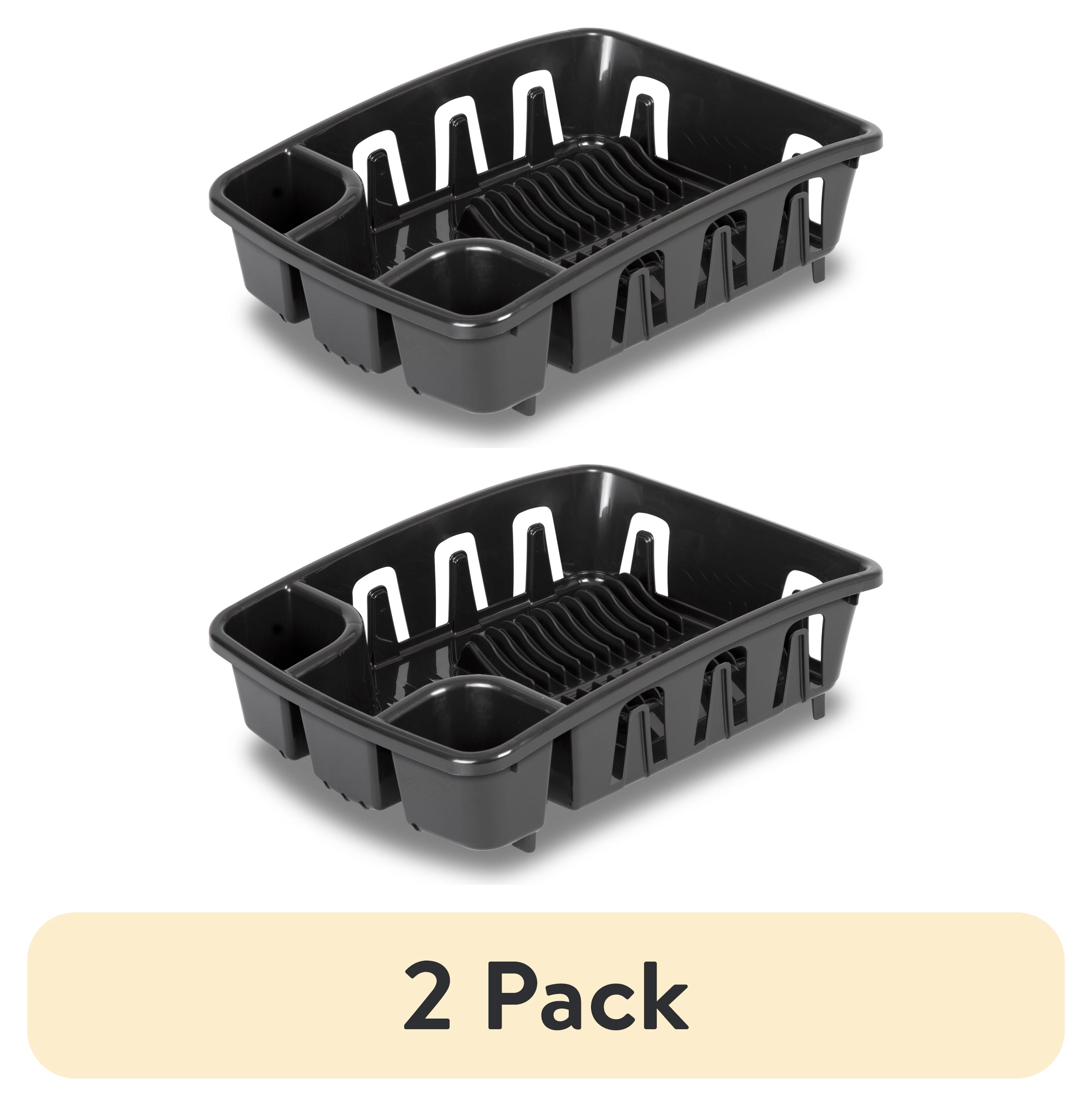 (2 pack) Sterilite DrainRack, Dishrack and Drainboard All-in-One, Inclined Base for Draining, Black