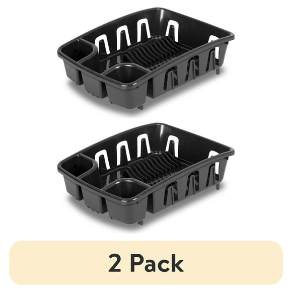 (2 pack) Sterilite DrainRack, Dishrack and Drainboard All-in-One, Inclined Base for Draining, Black