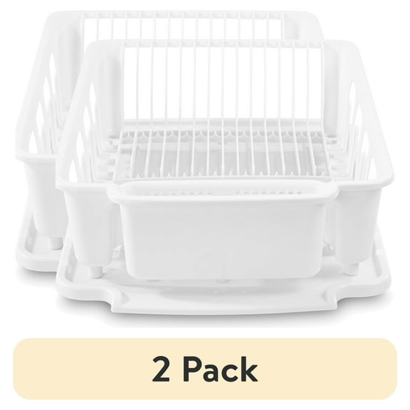 Sterilite Large 2 Piece Sink Set, Dish Drainer and Drainboard for Plates, Cups, and Flatware, White
