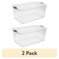 thumbnail interactive-video image 1 of (2 pack) Sterilite Extra-Large Latching Storage Bin, 105 Quart Clear Plastic Storage Container with Latch Lid, Blue, 1 of 10