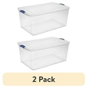 2 pack Sterilite 105 Quart Extra-Large Latching Storage Bin, Clear Plastic Storage Container with Latch Lid, Blue