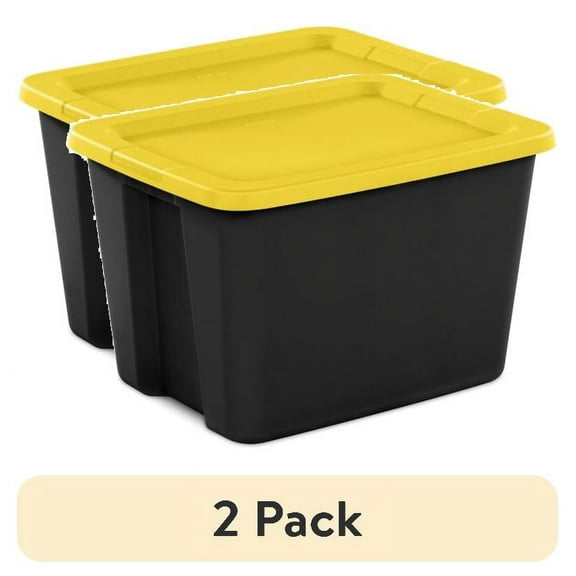 (16 pack) Sterilite Large Storage Bin, 18 Gallon Durable Plastic Storage Tote with Snap-On Lid, Black and Yellow, 8 Pack