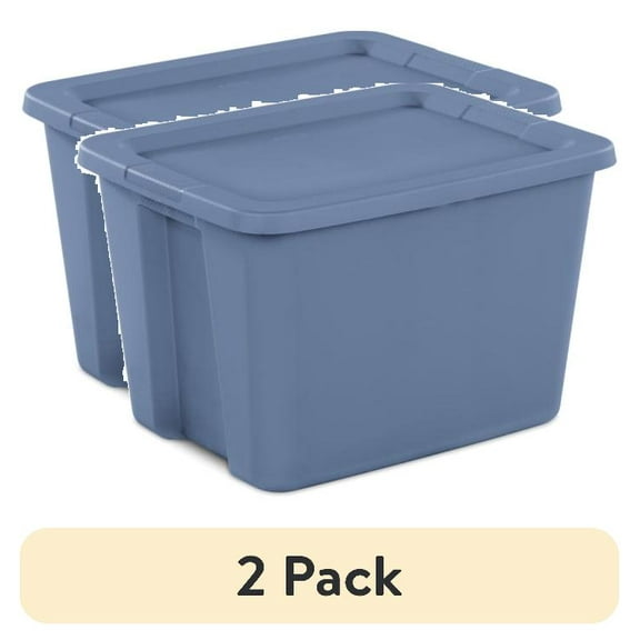 (2 pack) Sterilite Large Storage Bin, 18 Gallon Durable Plastic Storage Tote with Snap-On Lid, Blue, 8 Pack