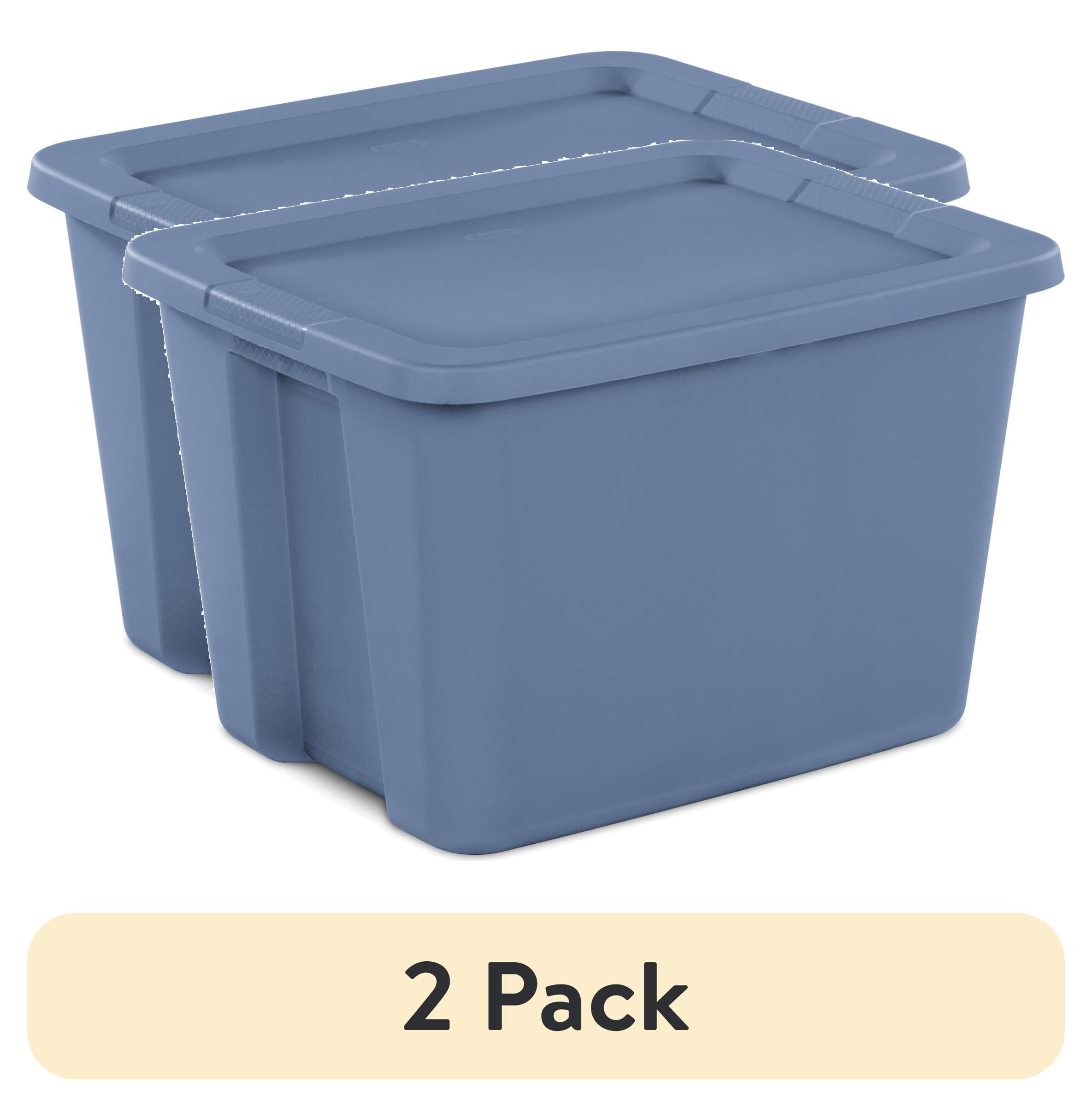 (2 pack) Sterilite Large Storage Bin, 18 Gallon Plastic Storage Container with Snap-On Lid, Blue
