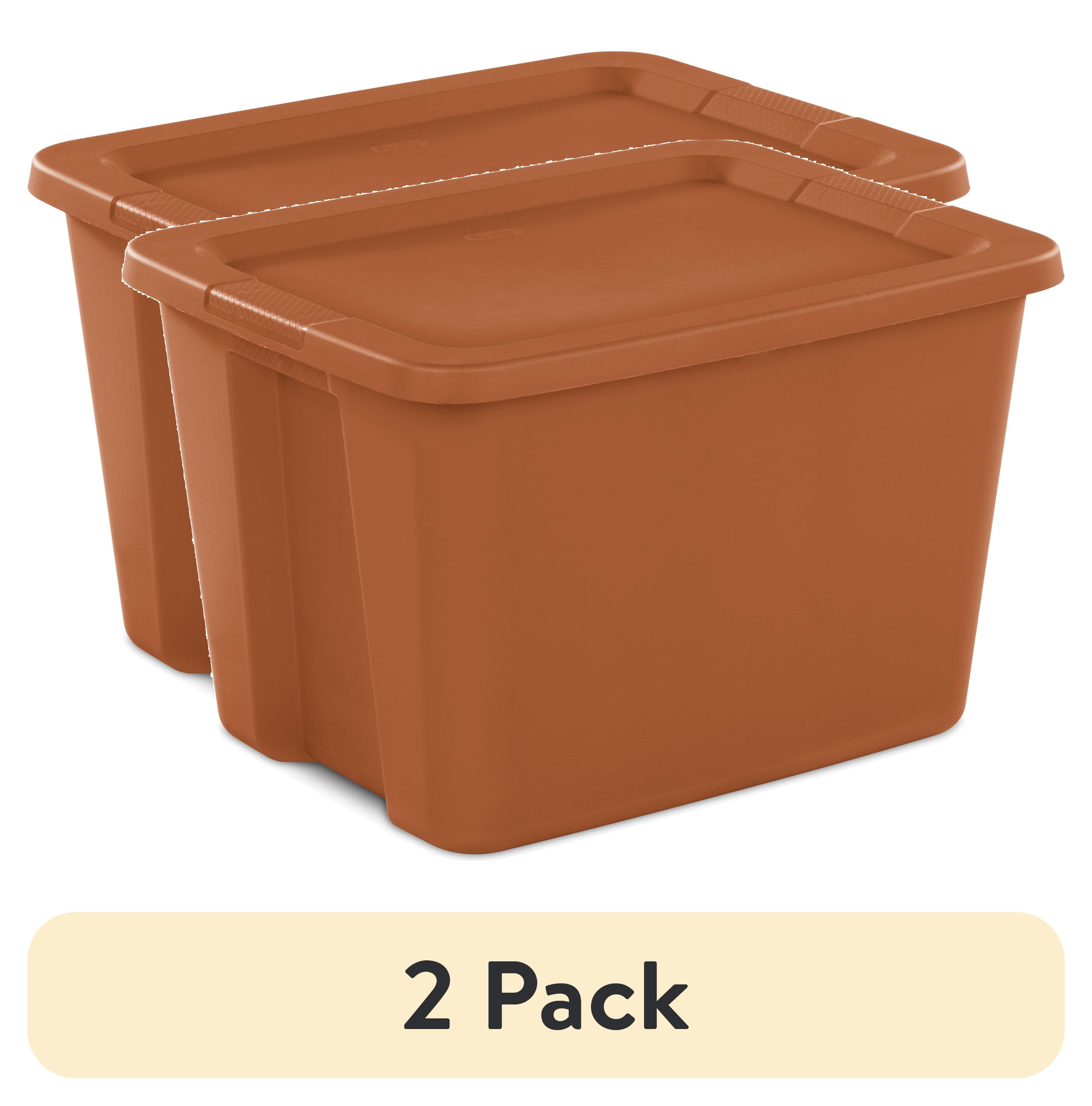 (2 pack) Sterilite Large Storage Bin, 18 Gallon Plastic Storage Container with Snap-On Lid, Orange