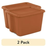 (2 pack) Sterilite Large Storage Bin, 18 Gallon Plastic Storage Container with Snap-On Lid, Orange