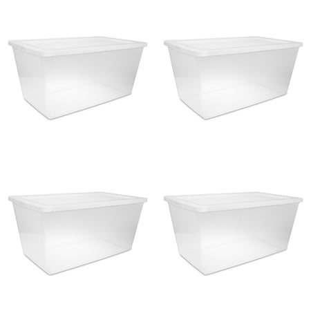 (2 pack) Sterilite Large Storage Bin, 66 Quart Clear Plastic Storage Container with Latch Lid, Blue