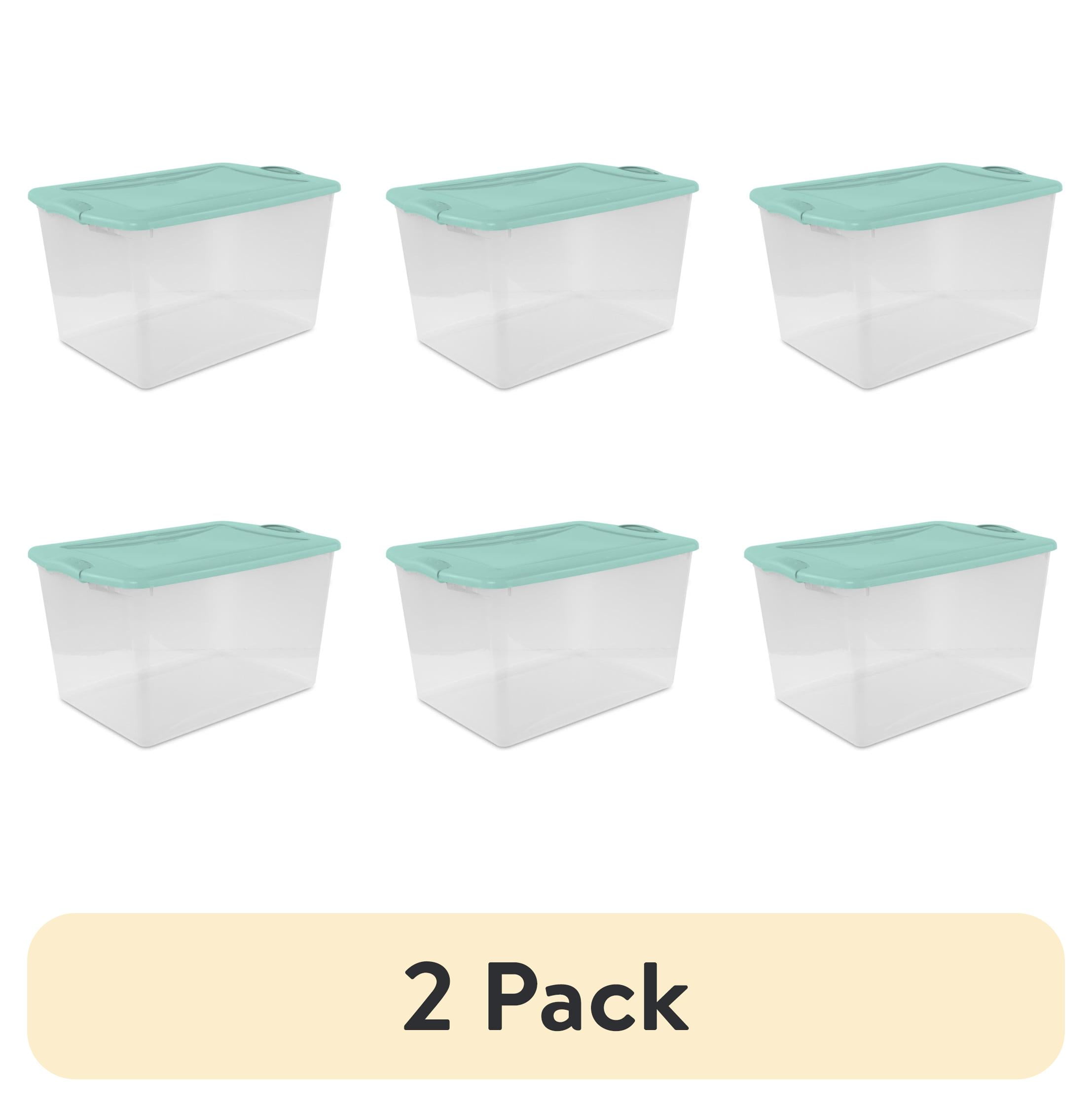 (2 pack) Sterilite Large Latching Storage Bin, 66 Quart Clear Plastic Storage Container with Latch Lid, Mint, 6 Pack