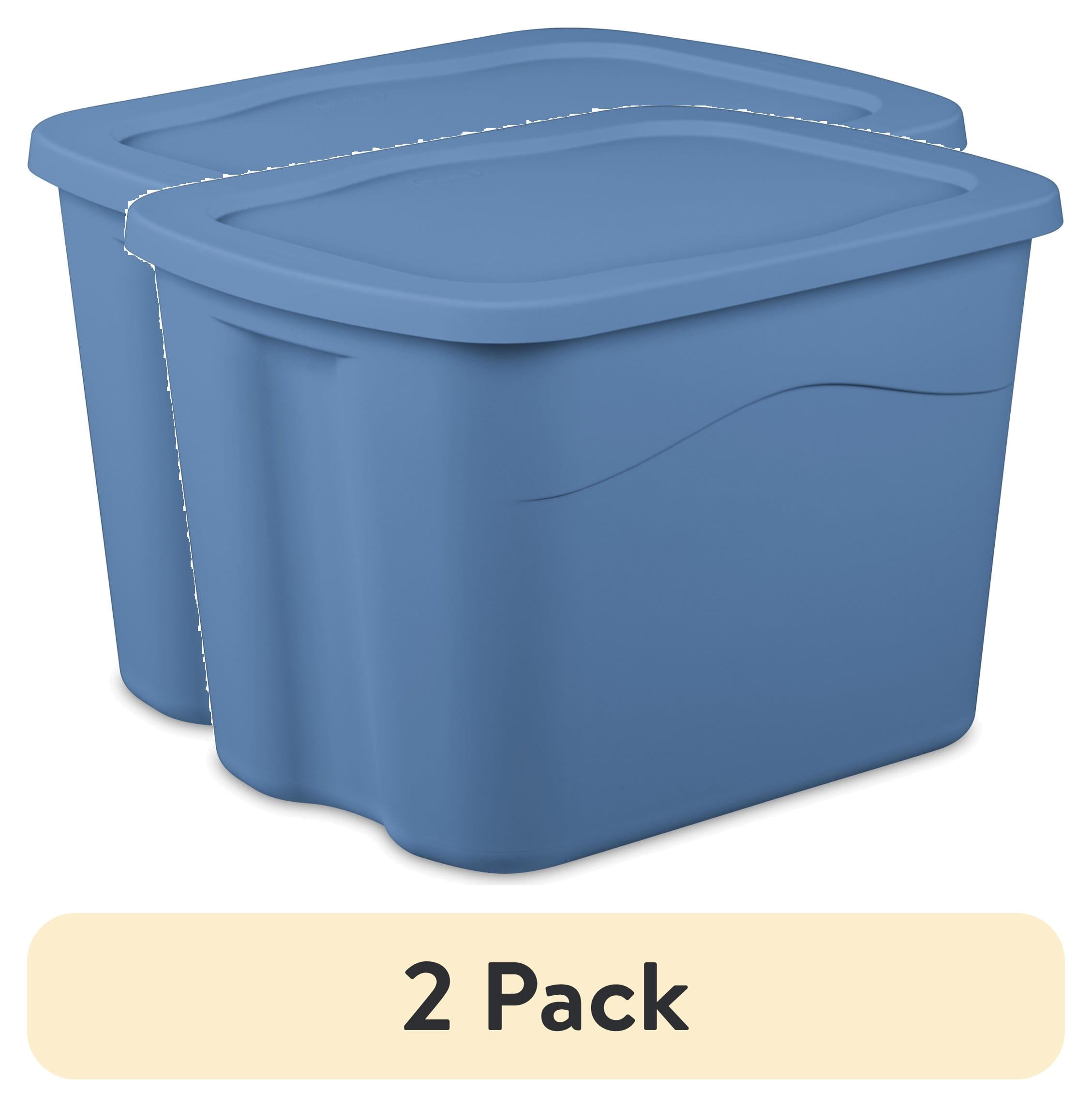 (2 pack) Sterilite 18 Gallon Storage Bin, Plastic Storage Container with Snap-on Lid, Light Blue