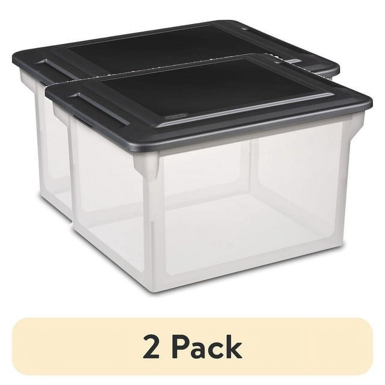 Black Plastic Office File Boxes with Snap Lids, Set of 4