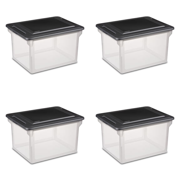 (2 pack) Sterilite File Box, Clear Plastic Bin with Black Lid, Letter or Legal-sized File Storage, Black, 4 Pack