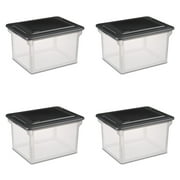 (2 pack) Sterilite File Box, Clear Plastic Bin with Black Lid, Letter or Legal-sized File Storage, 4 Count