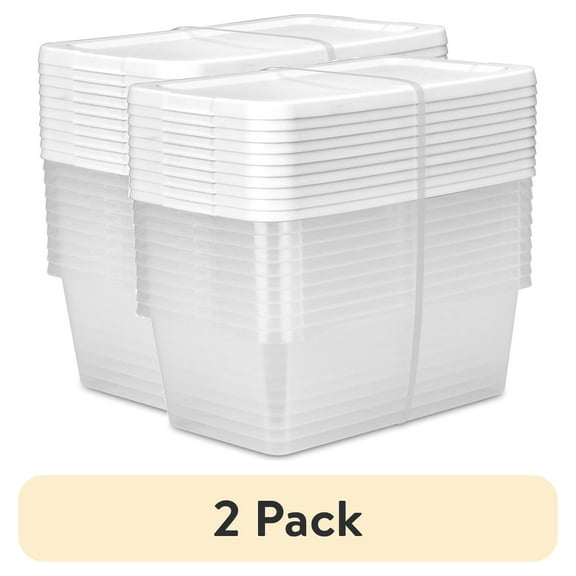 (2 pack) Sterilite Set of (10) Small Storage Bin, 6 Quart Clear Plastic Storage Container with Snap-On Lid, White, 4 Pack