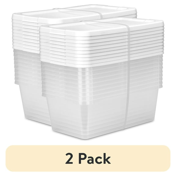 (2 pack) Sterilite Set of (10) 6 Quart Storage Boxes, Clear Plastic Storage Bin with Snap-On Lid, White