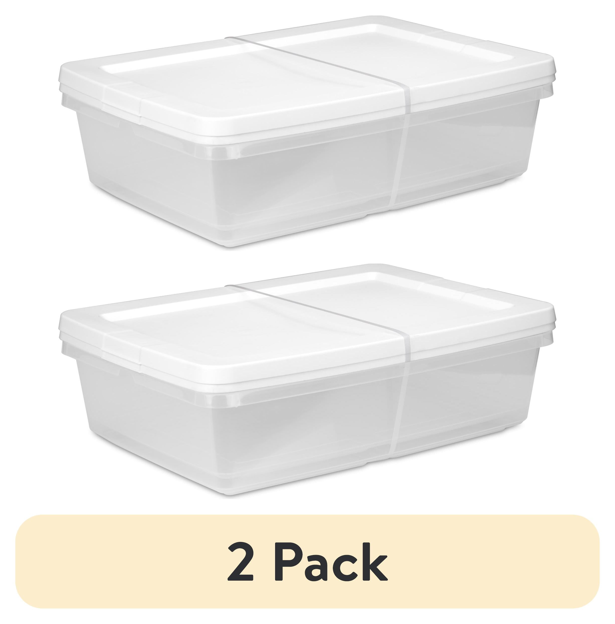 (2 pack) Sterilite Set of (2) 28 Quart Storage Bins, Clear Plastic Storage Bin with Snap-on Lid, White
