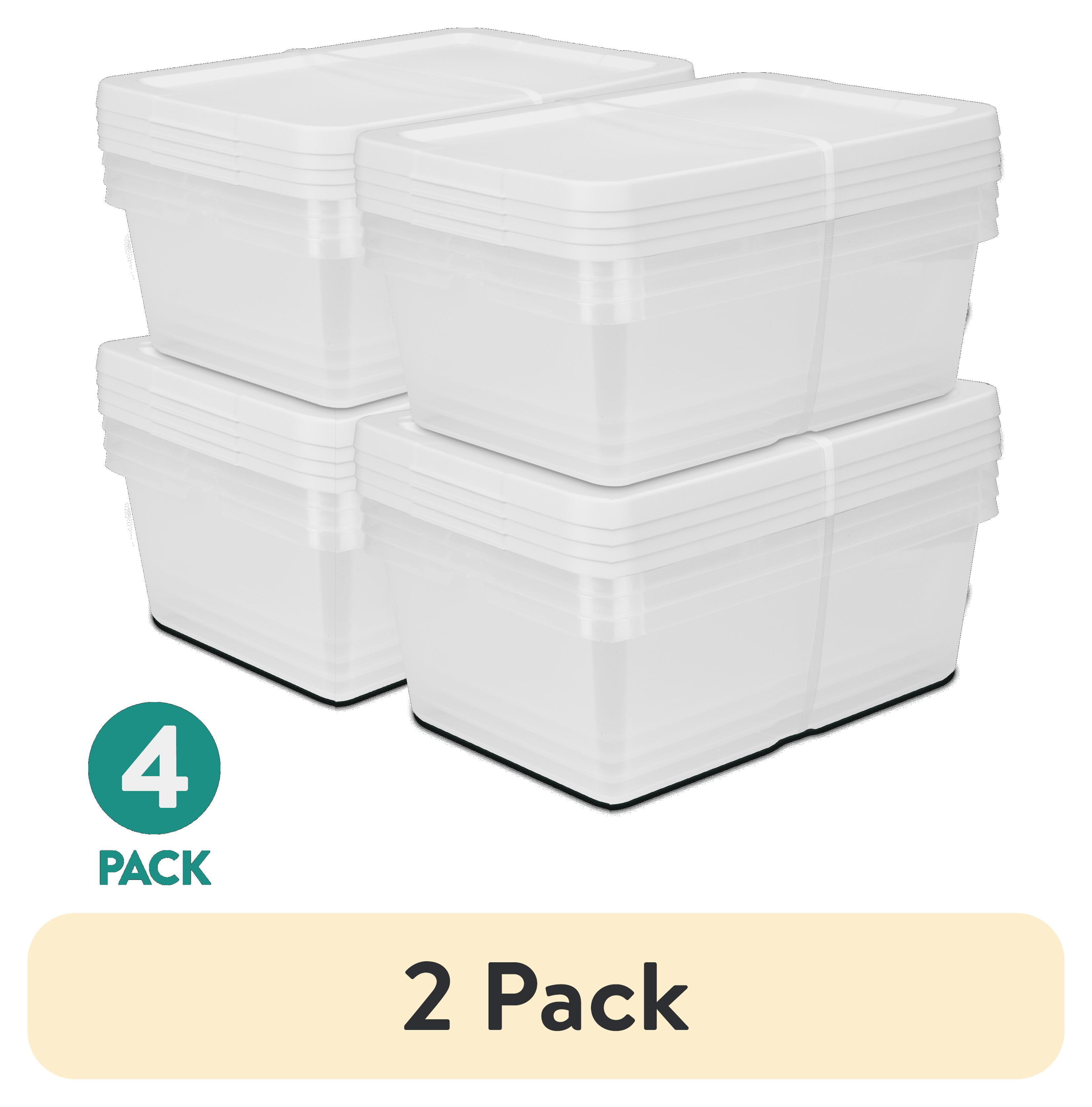 (2 pack) Sterilite Set of (4) Small Storage Bin, 12 Quart Clear Plastic Storage Container with Snap-On Lid, White, 4 Pack