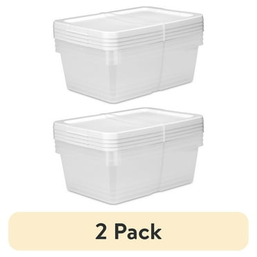 (2 pack) Sterilite Set of (4) 12 Quart Storage Boxes, Clear Plastic Storage Bin with Snap-on Lid, White