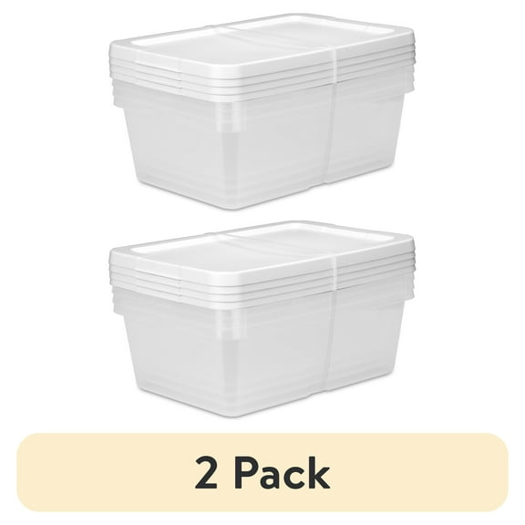 (2 pack) Sterilite Set of (4) 12 Quart Storage Boxes, Clear Plastic Storage Bin with Snap-On Lid, White