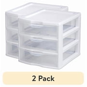 (2 pack) (2 pack) Sterilite Small 3 Drawer Storage Unit, Countertop and Desktop Organizer with Clear Drawers, White