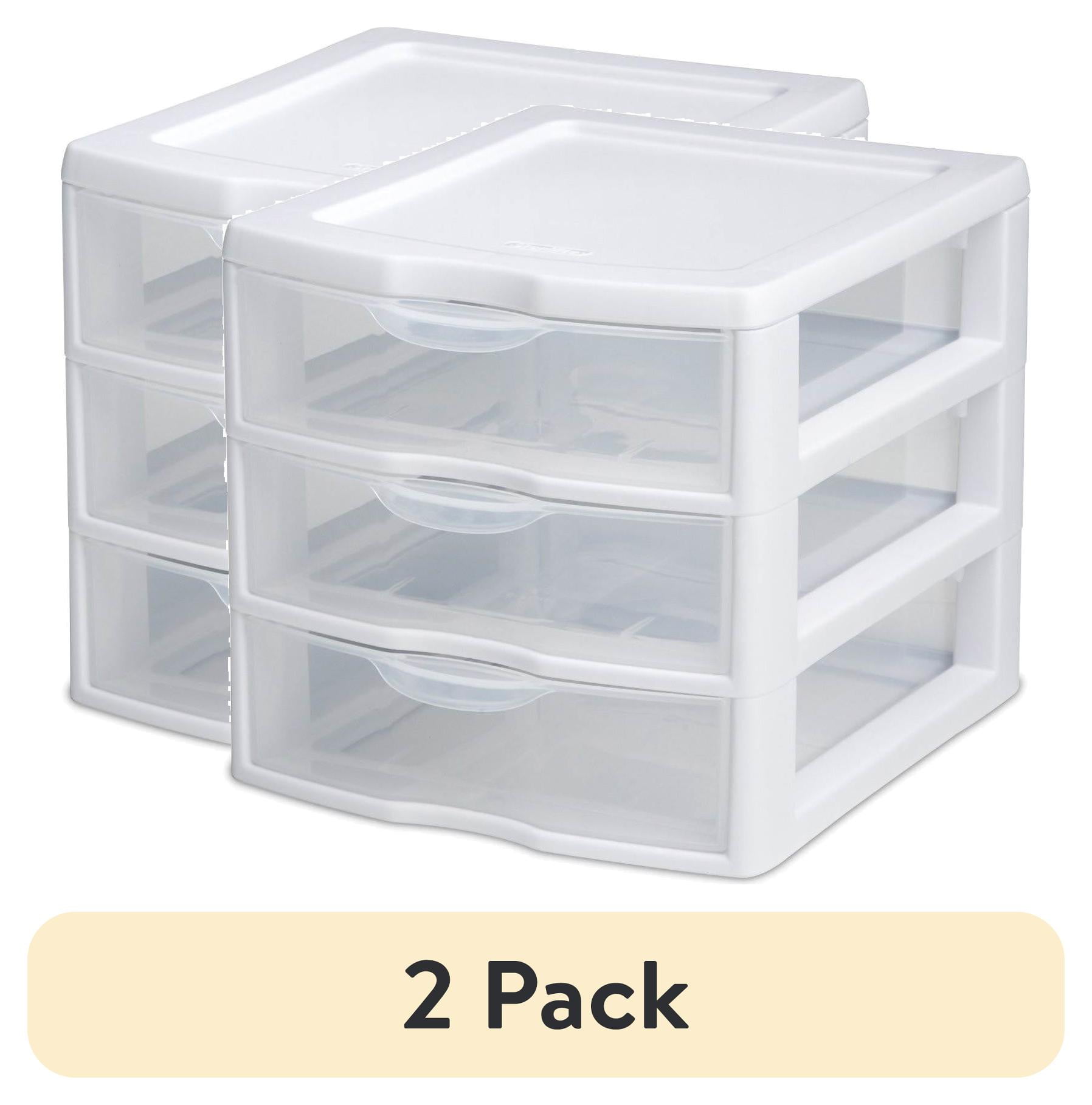 (2 pack) Sterilite 3 Drawer Clear Plastic Desktop & Countertop Storage Organizer, White