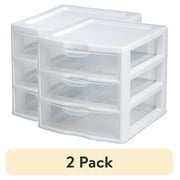 (2 pack) Sterilite Small 3 Drawer Unit, Countertop Organizer, Clear Storage Solution for Desks, Countertops, and Shelves, White
