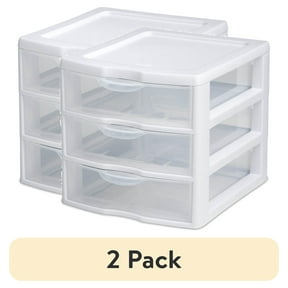 (2 pack) Sterilite Small 3 Drawer Unit, Countertop Organizer, Clear Storage Solution for Desks, Countertops, and Shelves, White