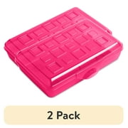 (2 pack) Sterilite Small Pencil Box Plastic, Neon Pink