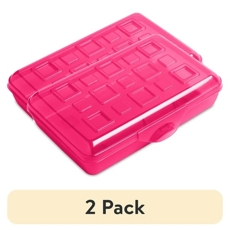 (2 pack) Sterilite Small Pencil Box Plastic, Neon Pink