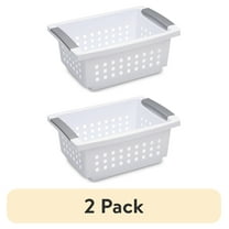 (2 pack) Sterilite Small Stacking Basket, Open Plastic Bin, Space Saving Organizers, White
