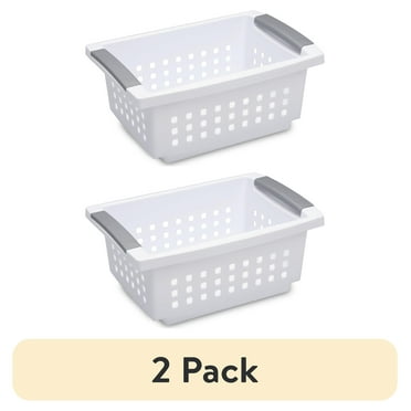 (2 pack) Sterilite Small Stacking Basket, Open Plastic Bin, Space Saving Organizers, White