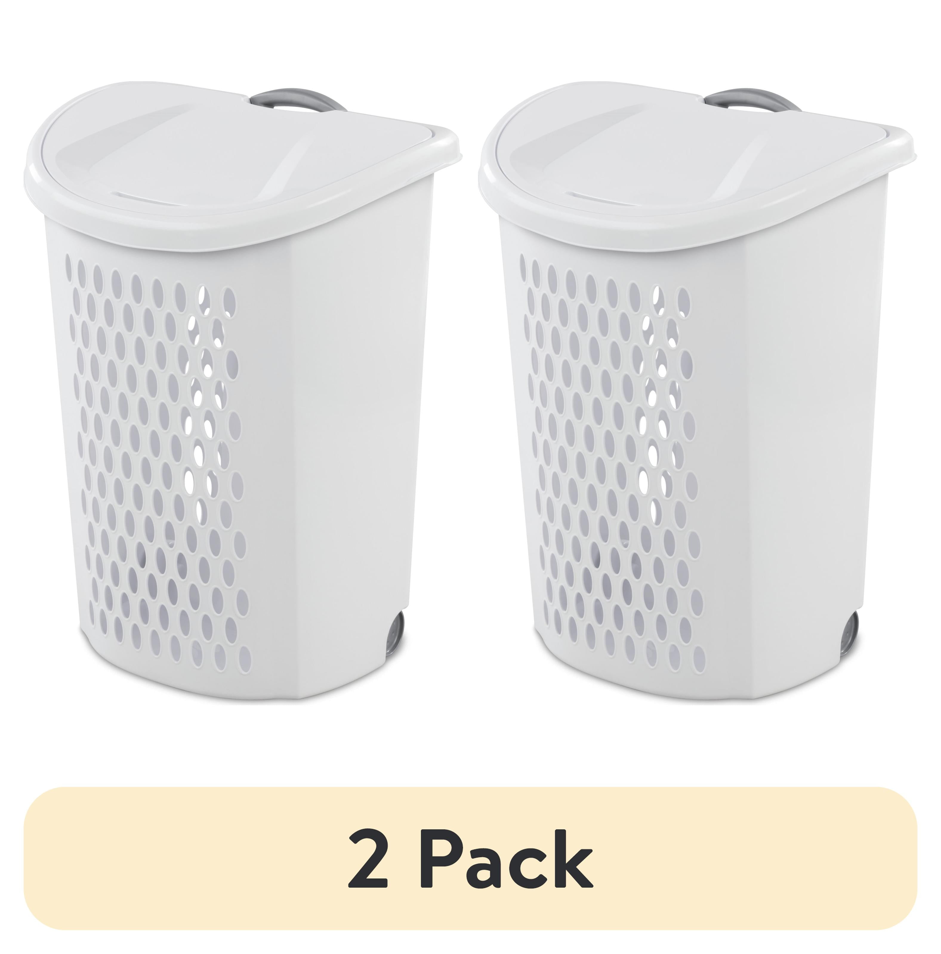 (2 pack) Sterilite Ultra™ Wheeled Hamper, Plastic Laundry Hamper with Wheels for Easy Transport, White