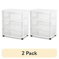 (2 pack) Sterilite Storage Drawer, 3 Drawer Wide Plastic Storage Cart with Clear Pull Out Drawers, White