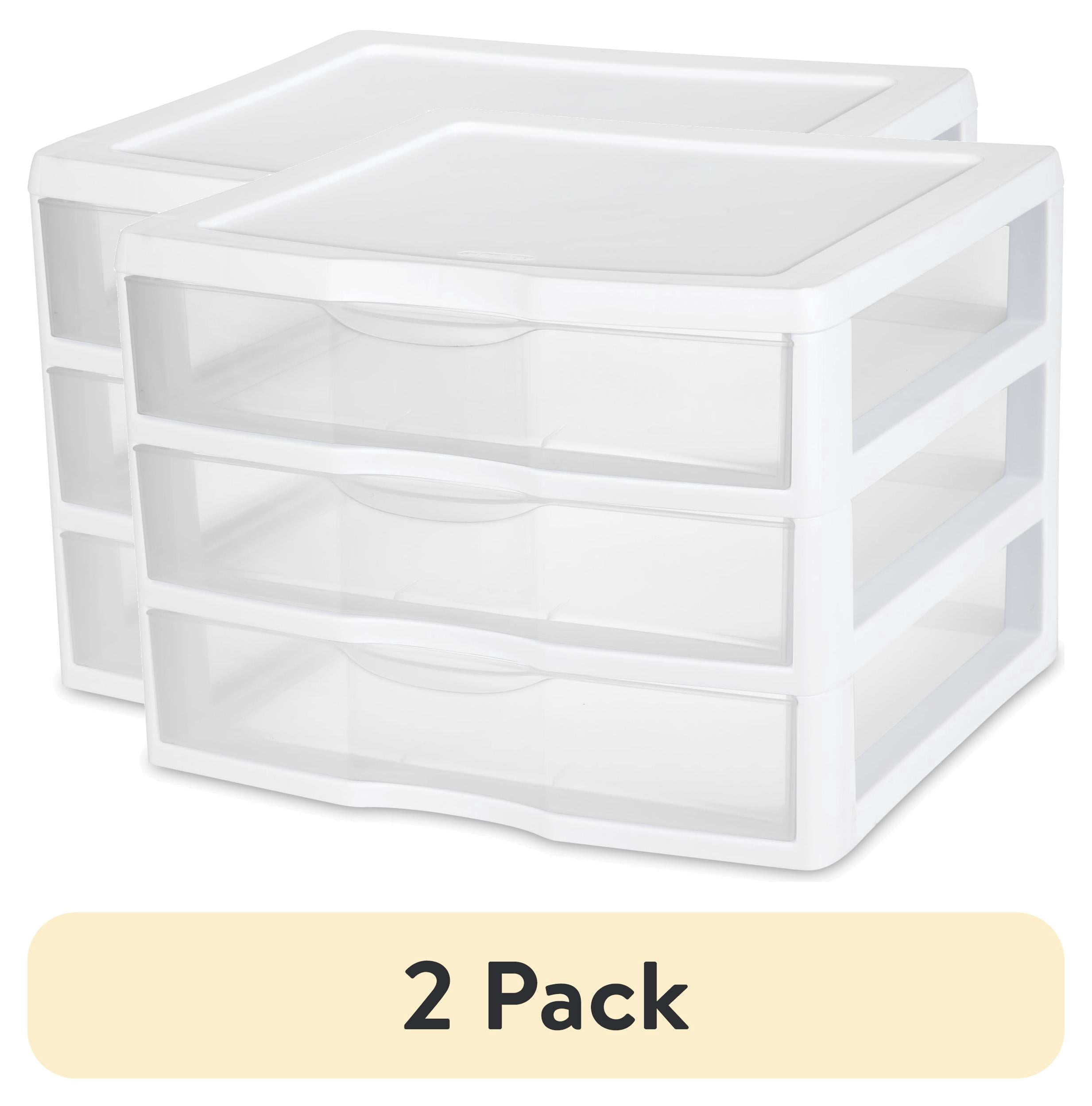 (2 pack) Sterilite Wide 3 Drawer Unit, Countertop and Desktop Organizer with Clear Storage Drawers, White