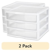 2 pack 2 pack Sterilite Wide 3 Drawer Storage Unit, Countertop and Desktop Organizer with Clear Drawers, White