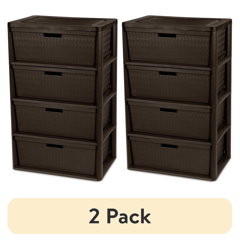 2 pack) (2 pack) Sterilite Wide 4 Drawer Tower, Plastic Storage