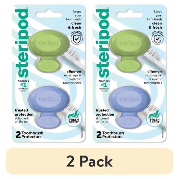 (2 pack) Steripod Clip-On Toothbrush Protector with Fresh Scent, Assorted Colors, 2 Count