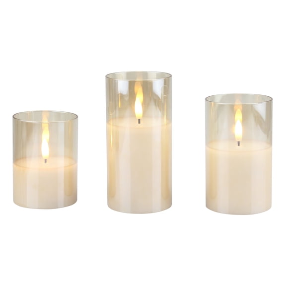 (2 pack) Stonebriar Collection Flameless LED Pillar Amber Luster Glass Hurricane with Timer and Remote